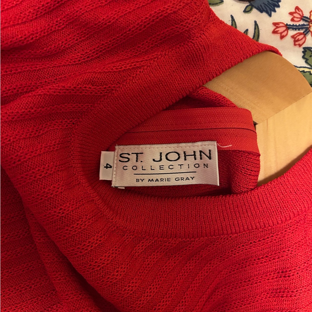 Vintage St John Collection Red Sleeveless Midi Knit Dress - Size 4 - Picture 2 of 6